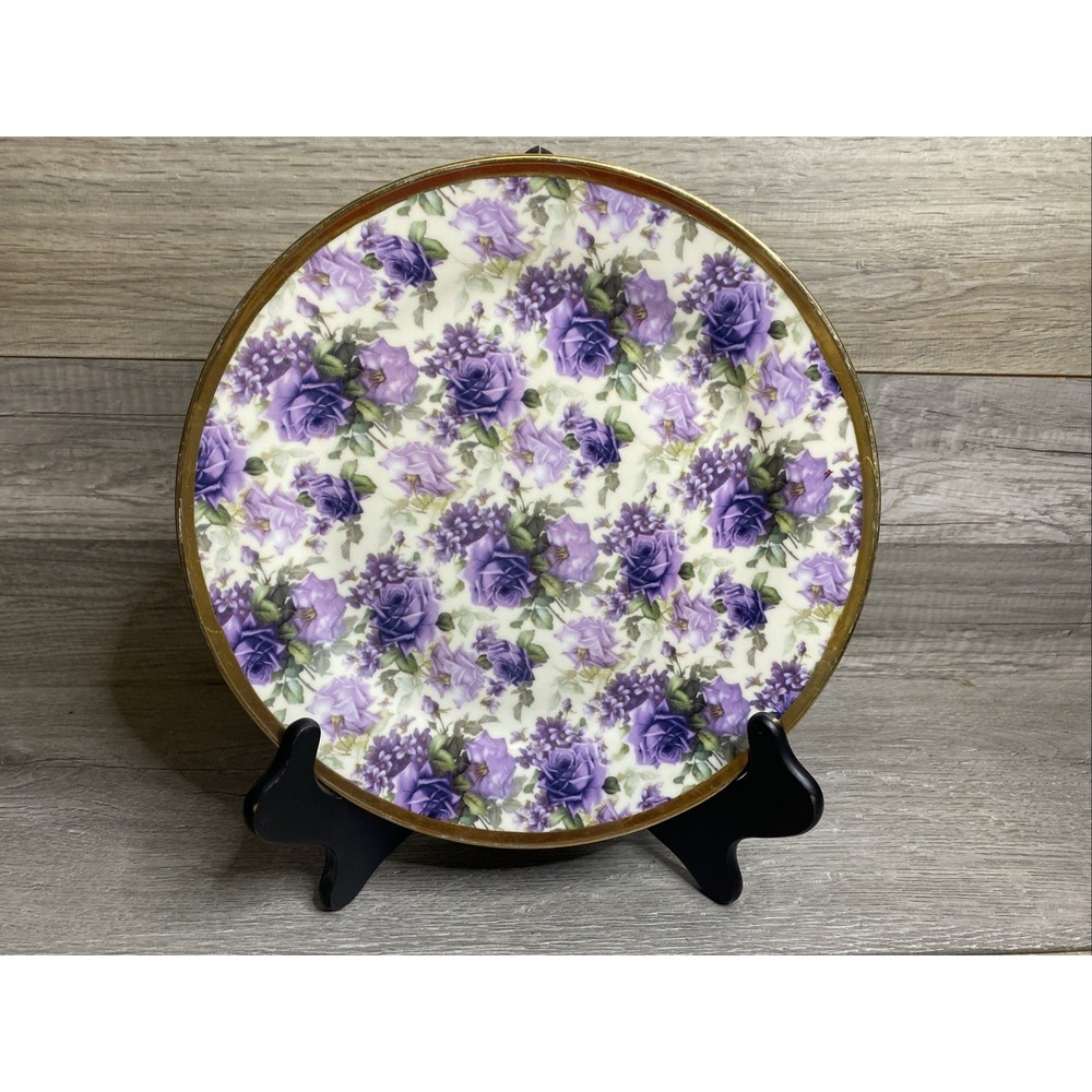 Victorias Garden Floral Dinner Plate w/ gold‎ rim 11in
